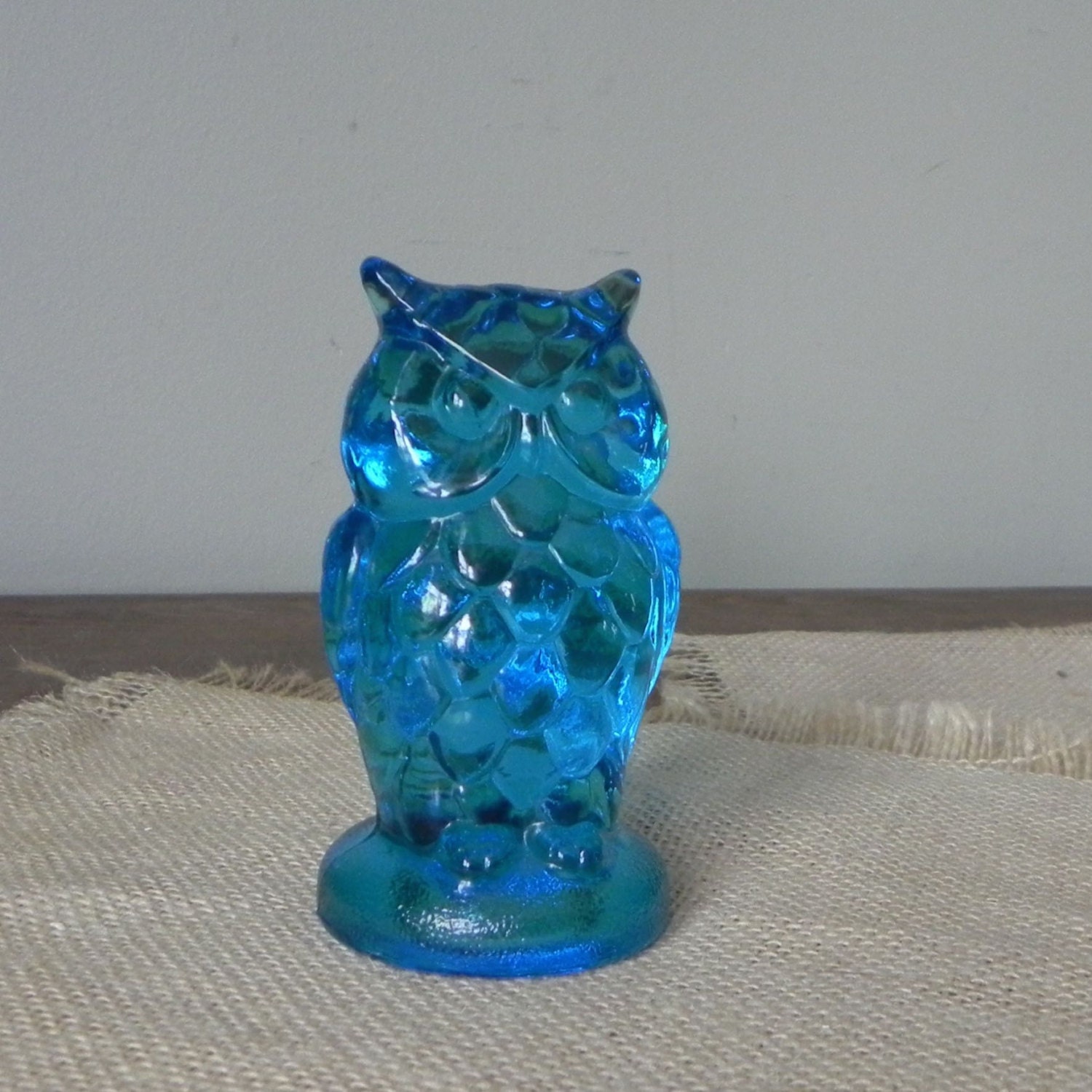 blue glass owl figurine