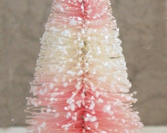 NEW! Tiny Retro Pink Christmas Glittered Bottle Brush Tree - Candyland Glittered Trees - Retro Pink Christmas Decoration