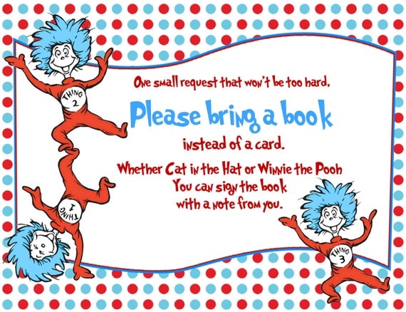 Dr Seuss TRIPLETS Baby Shower Bring a Book Insert Card