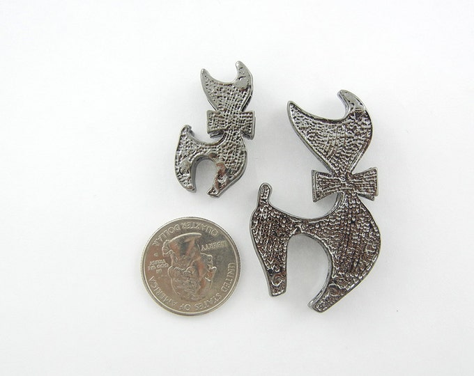 Set of 2 Hematite Rhinestone Cat Slide Charms