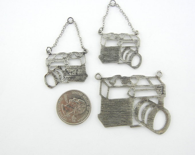 Set of Antique Silver-tone Cut-out Camera Pendant and Charms on Chain