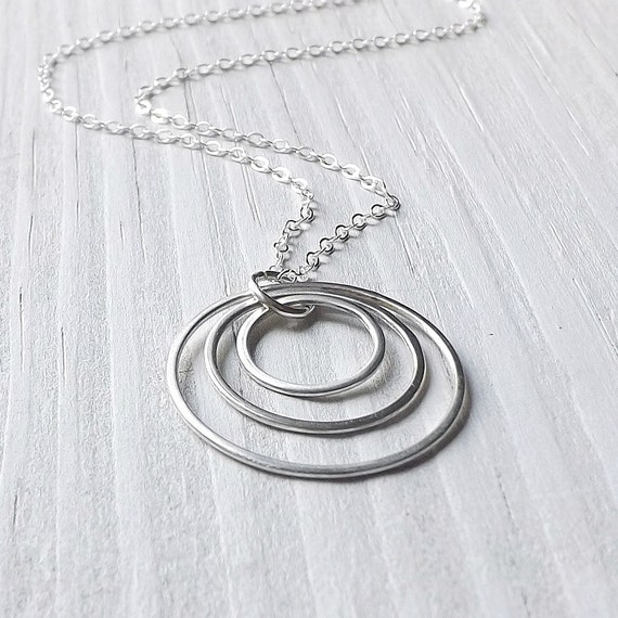 Sterling Silver Necklace Circles Pendant Three Circles Trio