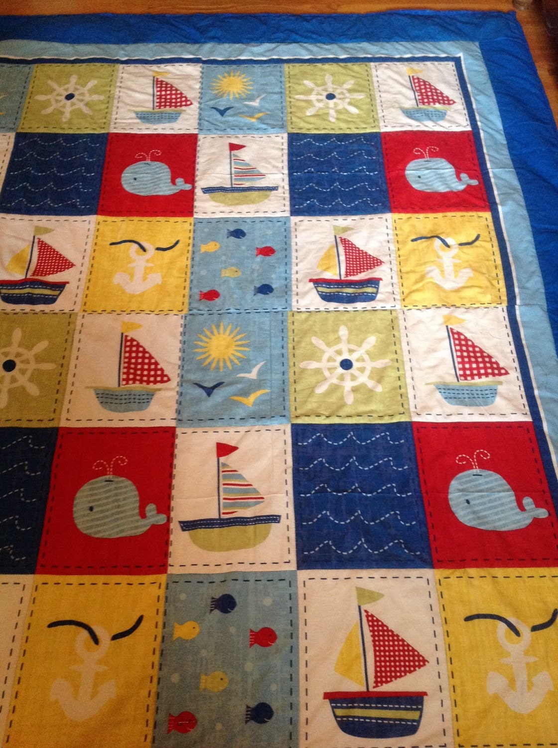 Nautical Twin Quilt by PrettyCraftybyLinda on Etsy