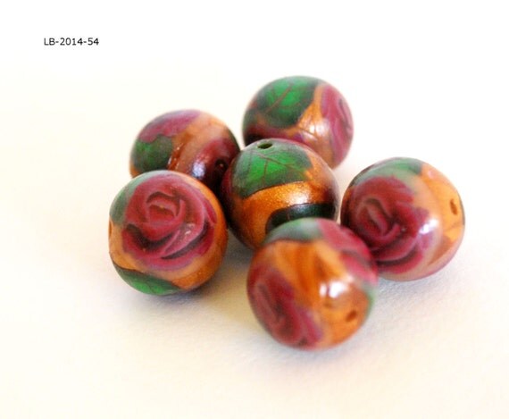 Red Rose Beads, Handmade Beads, Gold Beads, Jewelry Making Supplies, Beading Supplies