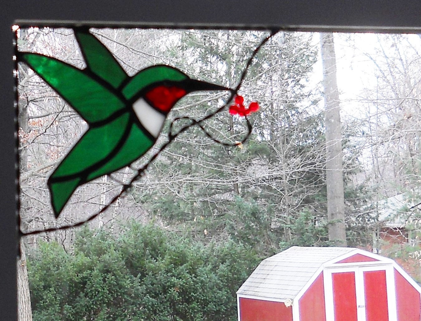 Hummingbird / stained glass window corner / bird / by GLASSCORNER