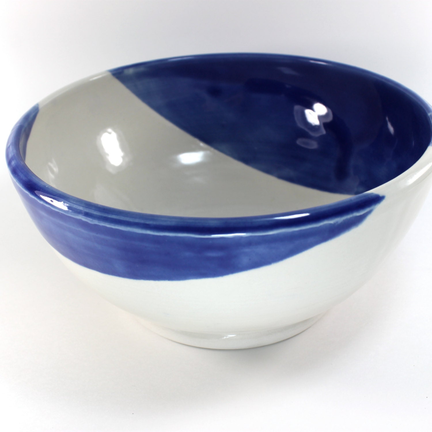 White and Blue Large Serving Bowl