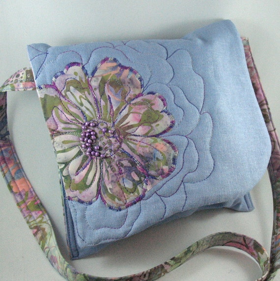 Quilted Flower Purse, Blue Crossbody Purse