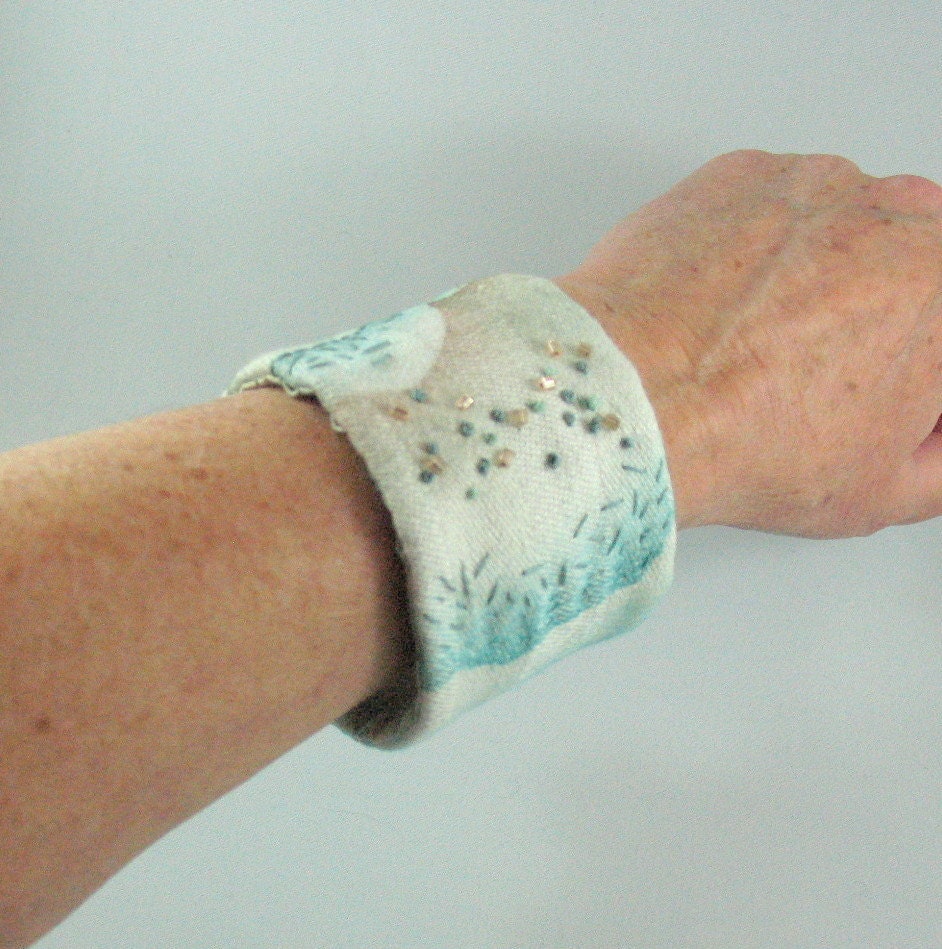 Fabric Wrist Cuff Bracelet Handpainted fabric embroidered