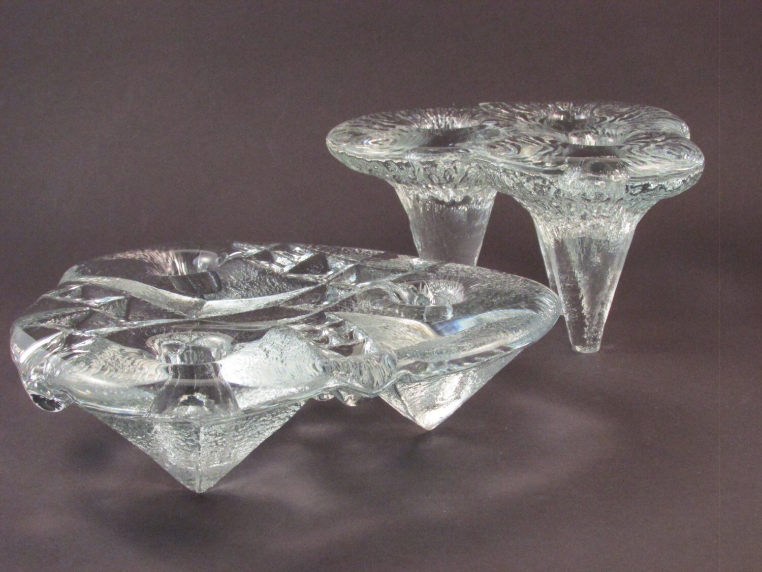 Vintage Clear Glass Candle Holder Set Kosta Boda Icicle Candle
