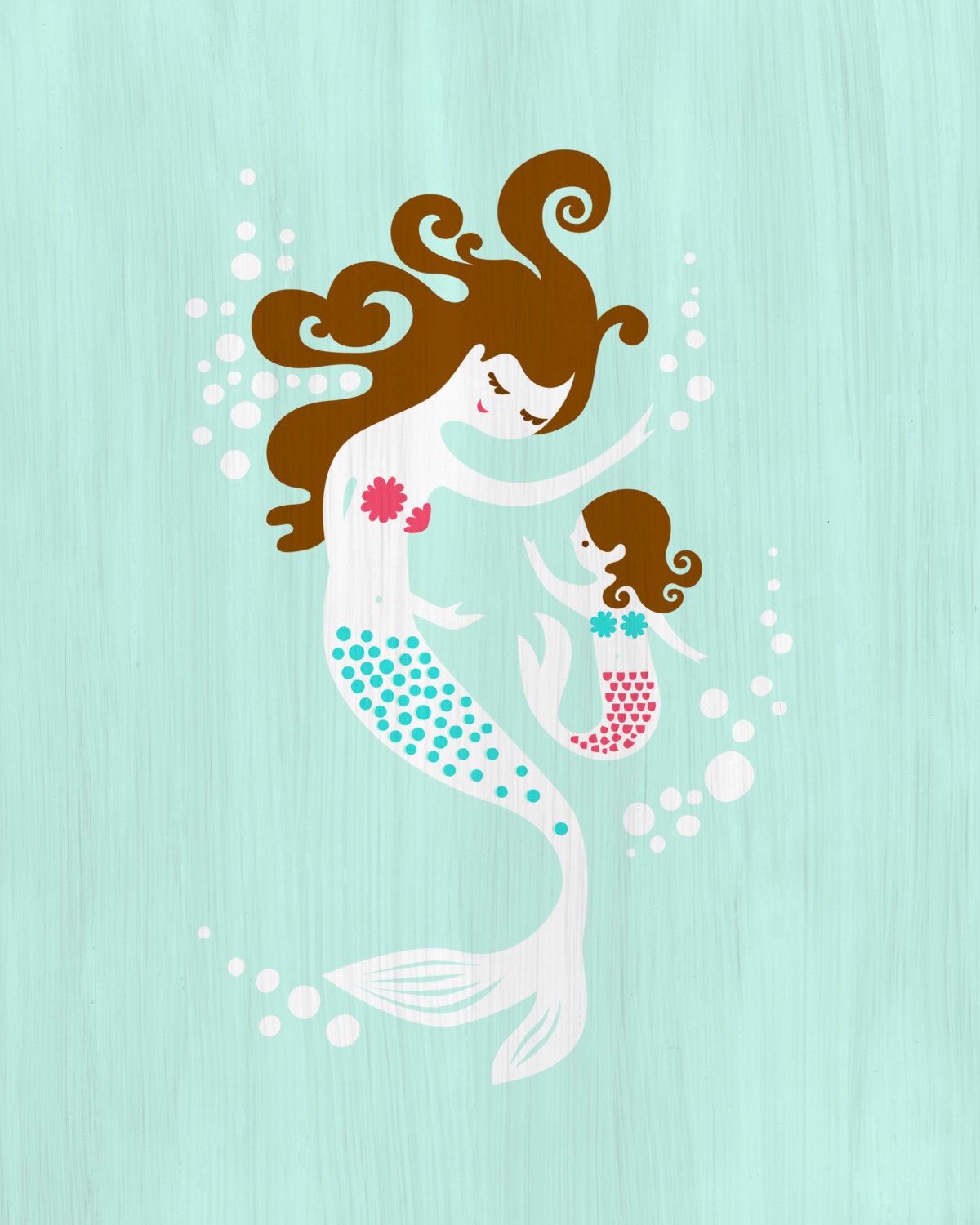 8X10 mermaid mother & daughter giclee print on fine art