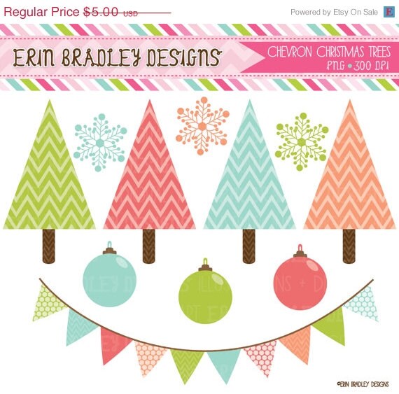 50% OFF SALE Holiday Clipart Clip Art Personal & Commercial Use Chevron Christmas Trees Il_570xn