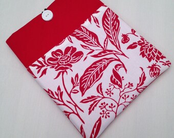 macbook air 13" padded sleeve /macbook 13" retina case . Made in Maine/ Red and White Floral
