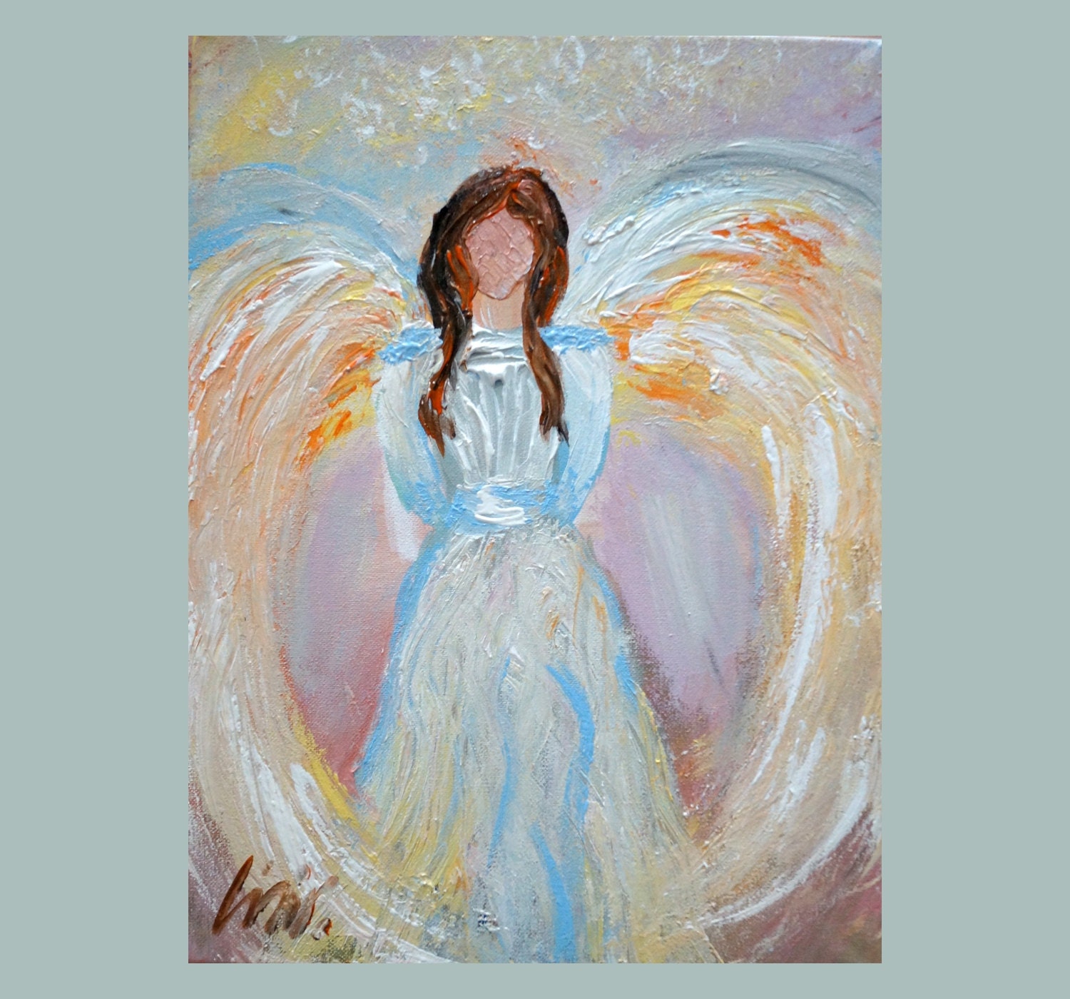 sale Original Painting Abstract ANGEL in Soft pastel colors