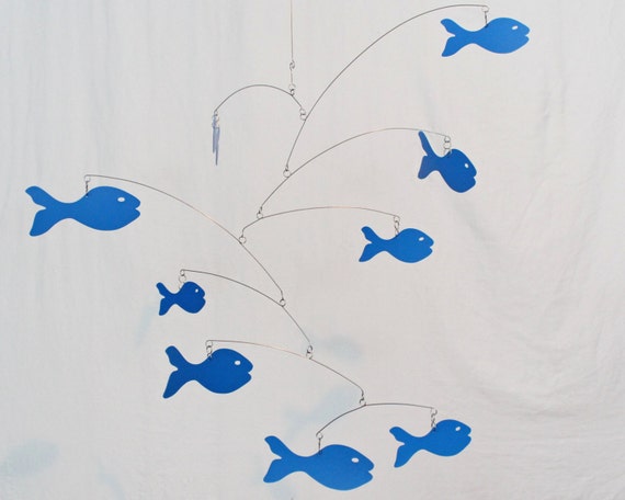 Blue Fish Mobile Kinetic Art Mobile by SkysetterMobiles on Etsy