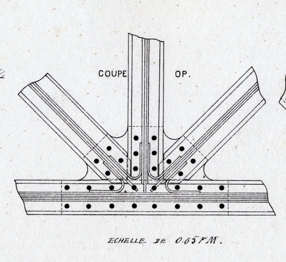 1880 French Antique Engraving of Decorative and Architectural Metalwork. Details of Cast-iron Elements in a School Gym. Plate 42