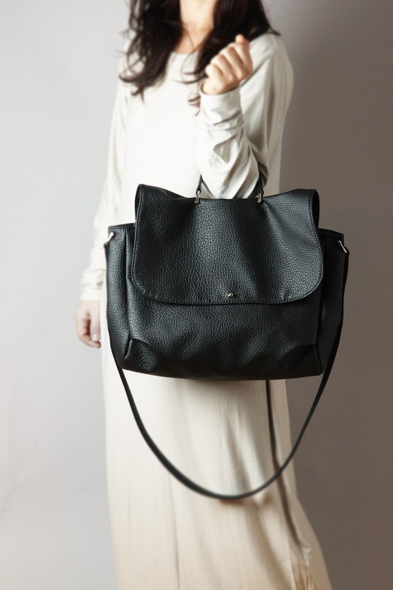 Black satchel bag vegan leather black messenger bag