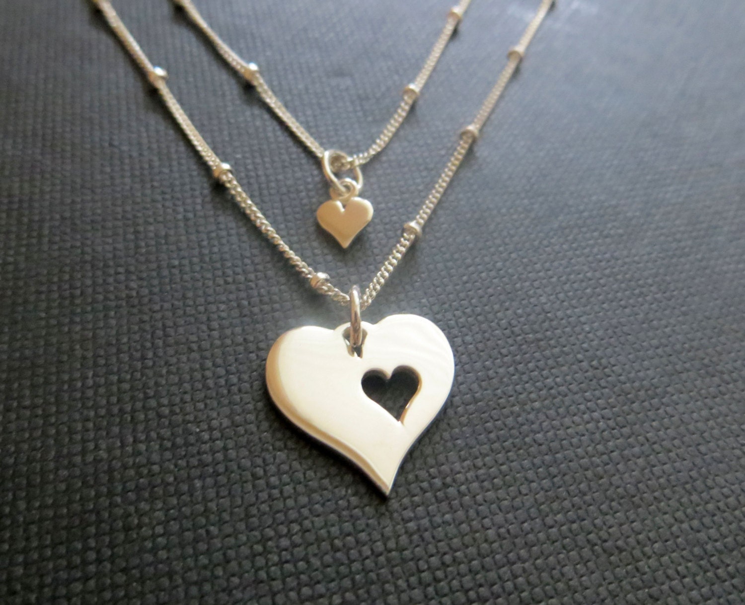 Mother daughter jewelry heart necklace 925 sterling silver