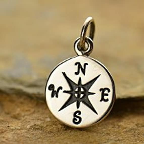 Compass Charm 925 Sterling Silver Pendant 15x10mm
