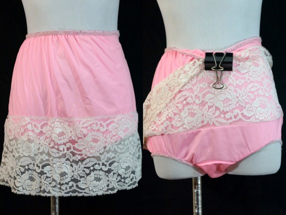 1960s Pink Mini Slip Panty Brief Lace Granny Panty Underwear