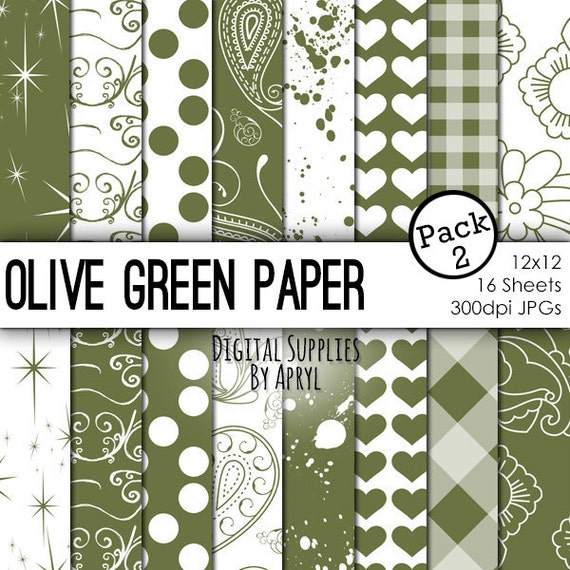 Items similar to Olive Green Digital Paper 16 Pages 12x12 Printable ...