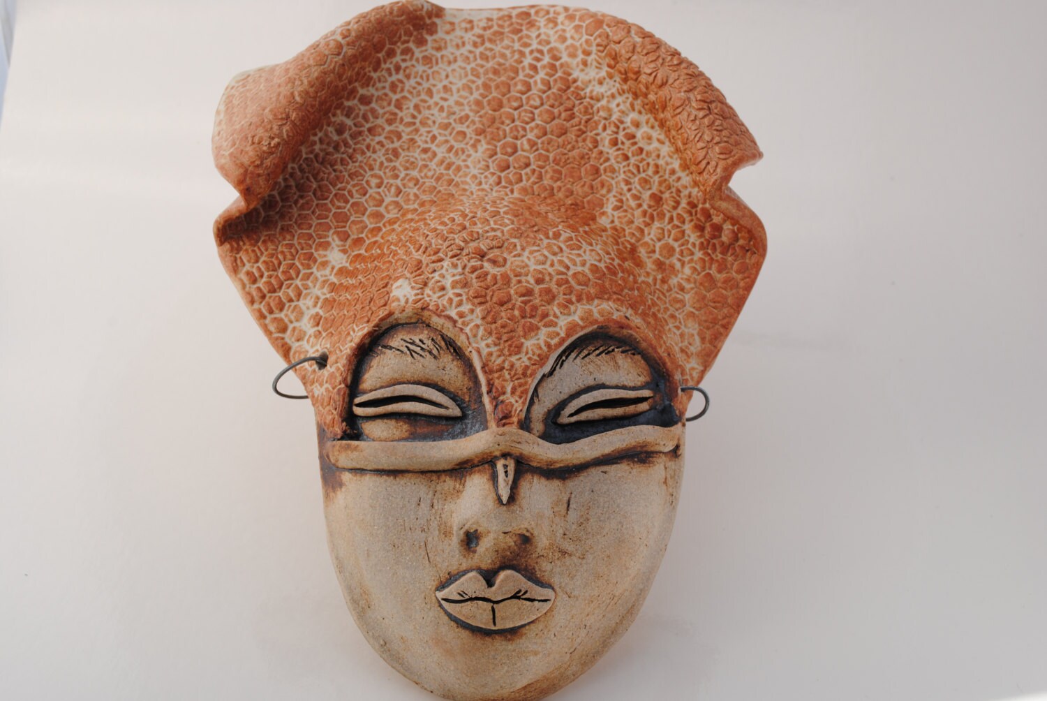 ceramic mask sculpture art clay face fine art wall decor