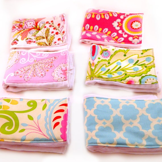 Girl Burp Cloths Set - Pink Blue Green Flowers Set of 6 - Diaper Burp Clothes // Cotton Burp Cloths // Baby Shower Gift / Flower Burp Cloth