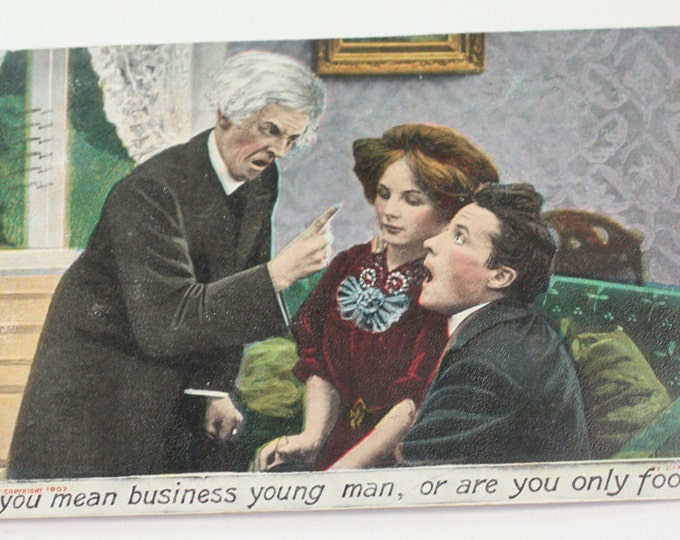 Antique Courting Postcard Humorous Do You Mean Business Young Man 1907