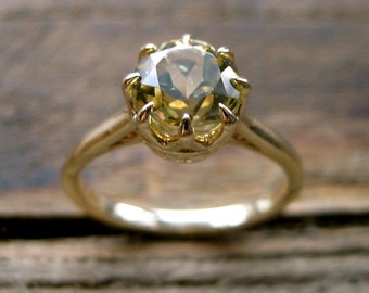 Lime Chrysoberyl Engagement Ring in 14K Yellow Gold with Scrolls on Basket Size 7