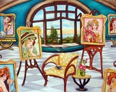 Original Oil Painting Interior Still Life Mucha Artists Studio Easel Paintings French Room France by k Madison Moore Original Oil Painting Interior Still Life Mucha Artists Studio Easel Paintings French Room France by k Madison Moore