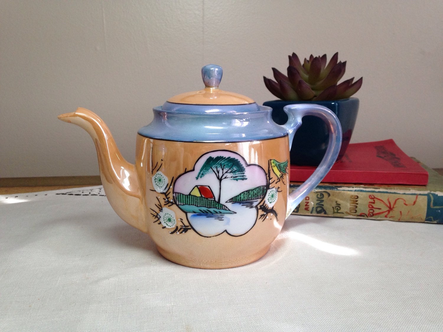 Vintage Lusterware Teapot Japan Purple / Orange Floral Haute Juice