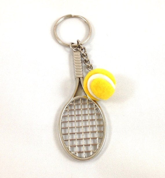 tennis key chain racket keychain tennis ball by LoriennaDesigns