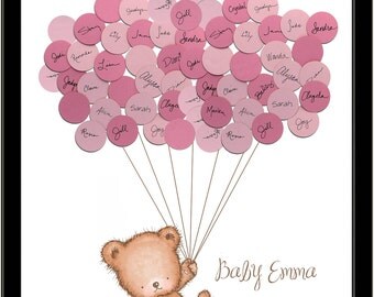 Baby Shower Ideas Teddy Bear Guestbook Print - Girl
