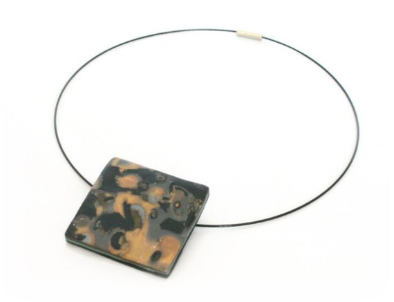Black & Gold Square Pendant bespoke handmade jewellery by Lottie Of London