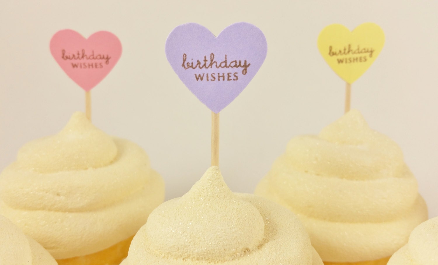 25 Mini Cupcake Toppers Birthday Wishes Food Picks Pastel