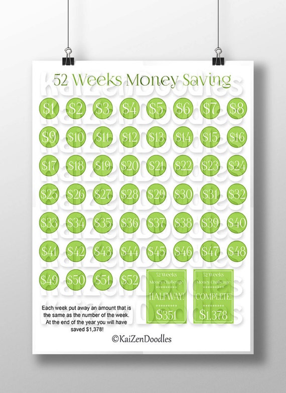 52 Weeks Money Challenge 54 PRINTABLE Tags and Stickers Life