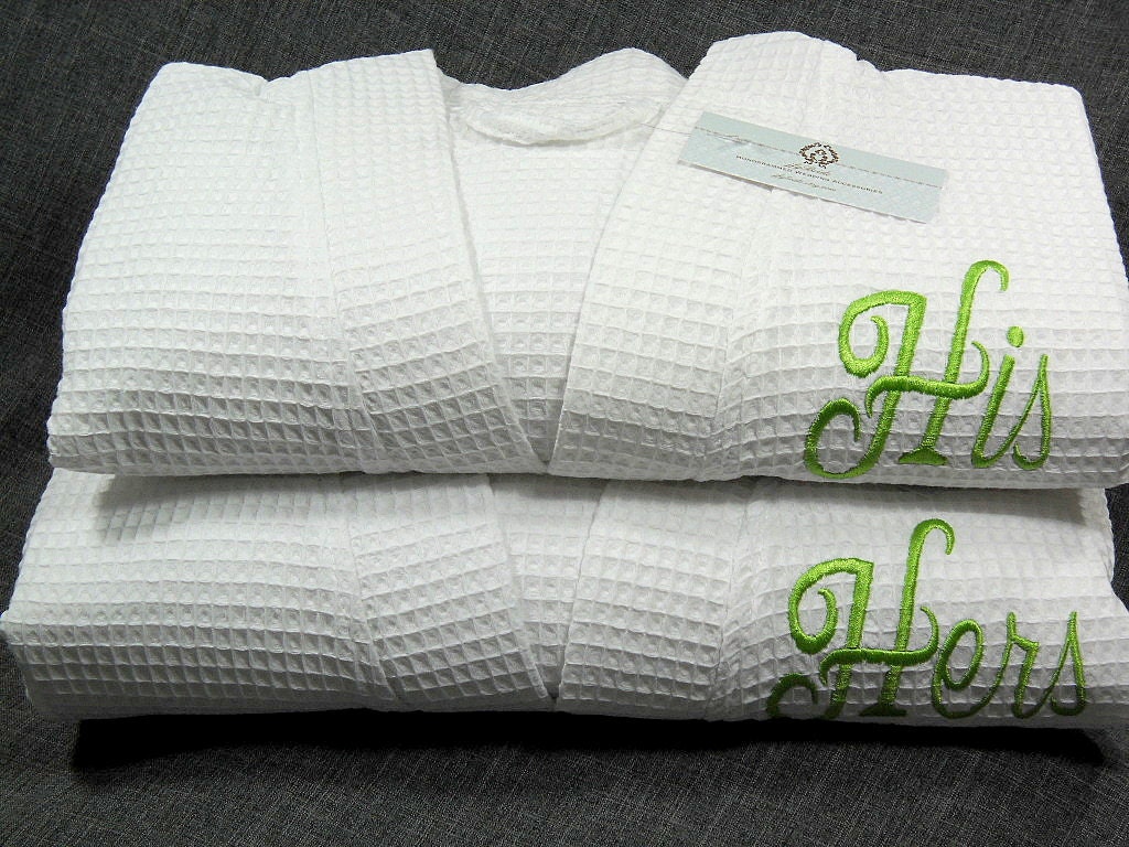 His Hers Robes Couples Monogrammed Waffle Weave Robe
