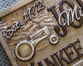 Personalized Family Name Signs CARVED Custom 3D Wood work Farmer Christmas Wedding Gift Lovejoystore Farm Ranch green tractor Sign bar sign