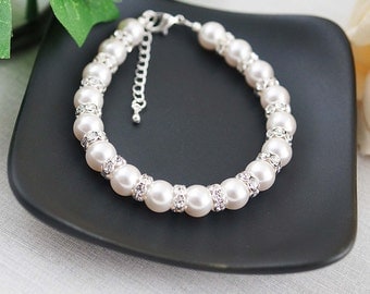 Wedding Bridal Jewelry Bridesmaid Bracelet Bridesmaid Gift Swarovski Pearls with rhinestone rondelles Bridal Bracelet Pearl Bracelet