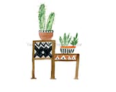 Cactus no ,2,watercolor painting, Southwest inspired art, cactus plant in decorative planter, original watercolor, modern tribal art