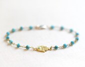 Hamsa Bracelet | Turquoise Beaded Hamsa Bracelet | Rosary Style Bracelet | Turquoise and Gold Bracelet