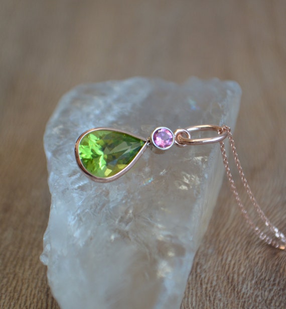 14K Rose Gold Necklace with Peridot and Mahenge Spinel Accent by yvonneraley