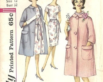 New listing Simplicity 4338 Coat Dress sz 12 Vintage 1950's