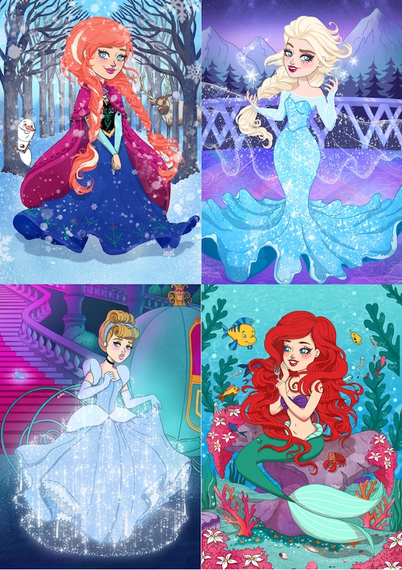 1 x A4 Disney Princess Print by dizzylittledotty on Etsy