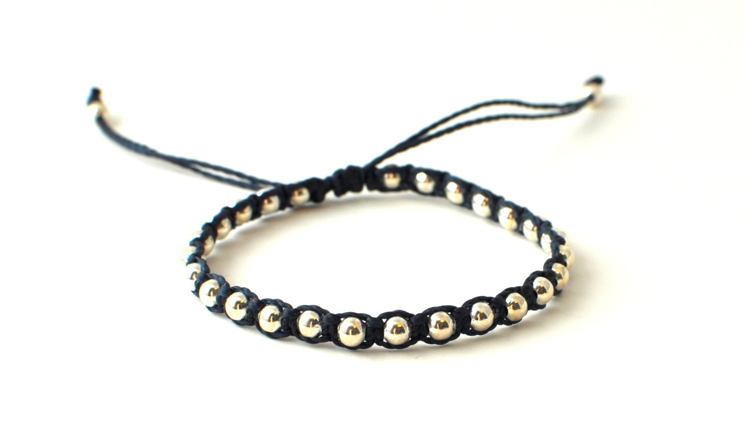 Navy blue beaded string bracelet. Adjustable bracelet. Boho