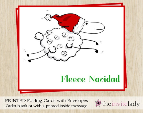 Funny Christmas Holiday Cards Sheep Santa Hat by TheInviteLadyShop