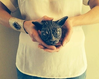 Sphynx Cat Sculpture Animal Head Hairless Cat Head Cement Wall Hanging Cat Sculpture Home Decor Cement Animal Sculpture Cat Art Wall Hanging