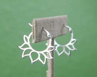 Lotus petal hoop earrings in sterling silver, silver hoops, latching, lotus shape, zen, silver hoop earrings