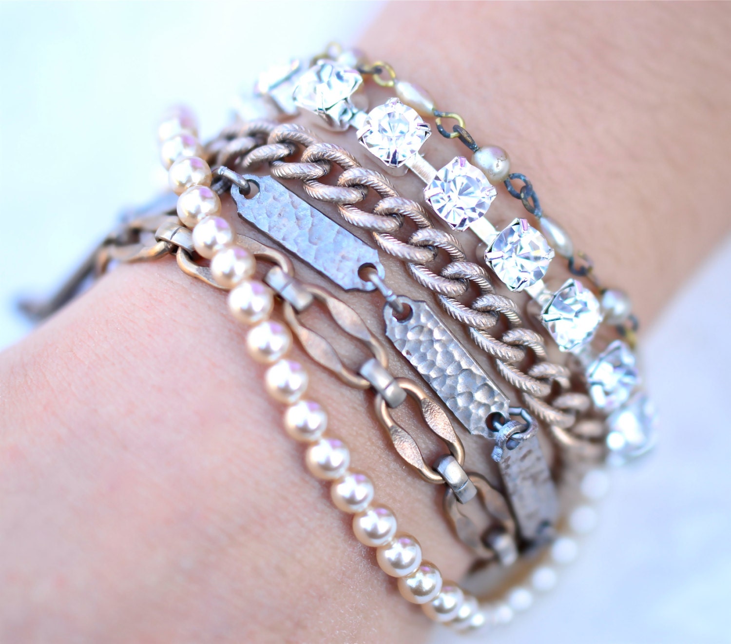 Mixed Metal Multi Chain Bracelet Gunmetal Chunky Layered Chain