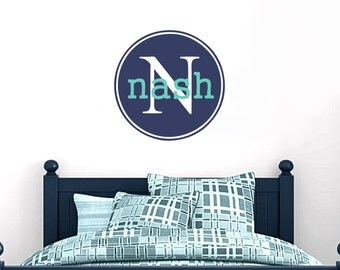 Custom Name Circle With Monogram - Personalized Wall Decals