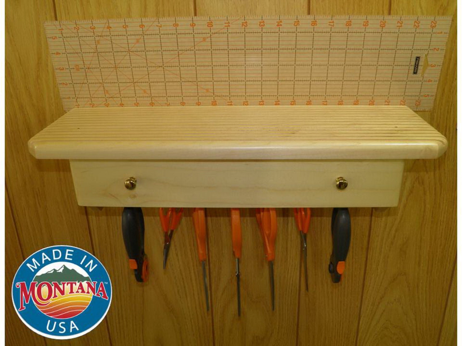 Quilting ruler holder wall mounted 14 slots solid maple